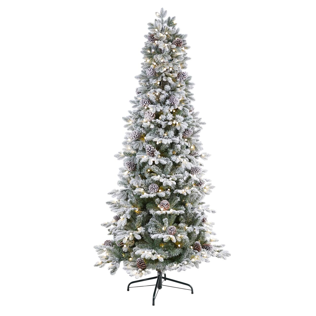 7.5ft. Pre-Lit Flocked Alaskan Artificial Christmas Tree, White LED Lights